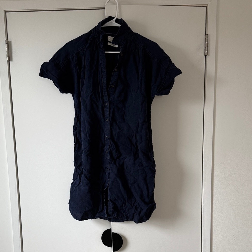 J.Crew Navy Short Sleeve Shirt Dress – Casual Button Front Dress